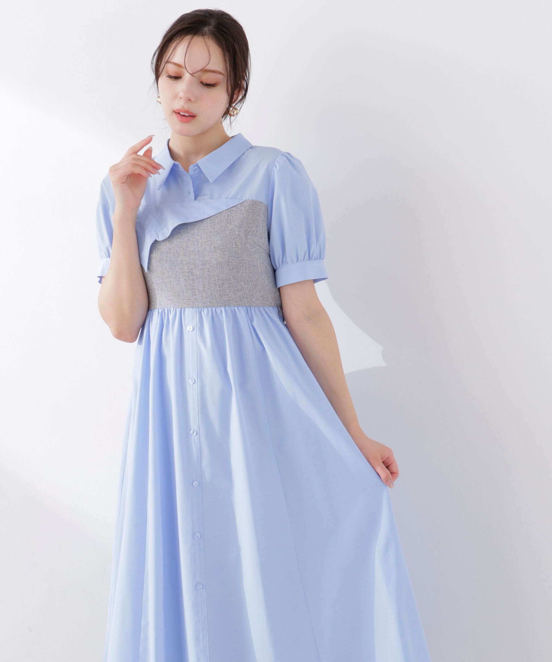 PROPORTION BODY DRESSING「《EDIT COLOGNE》ツイードビスチェ付きシャツワンピース 26SS」|ワンピース|