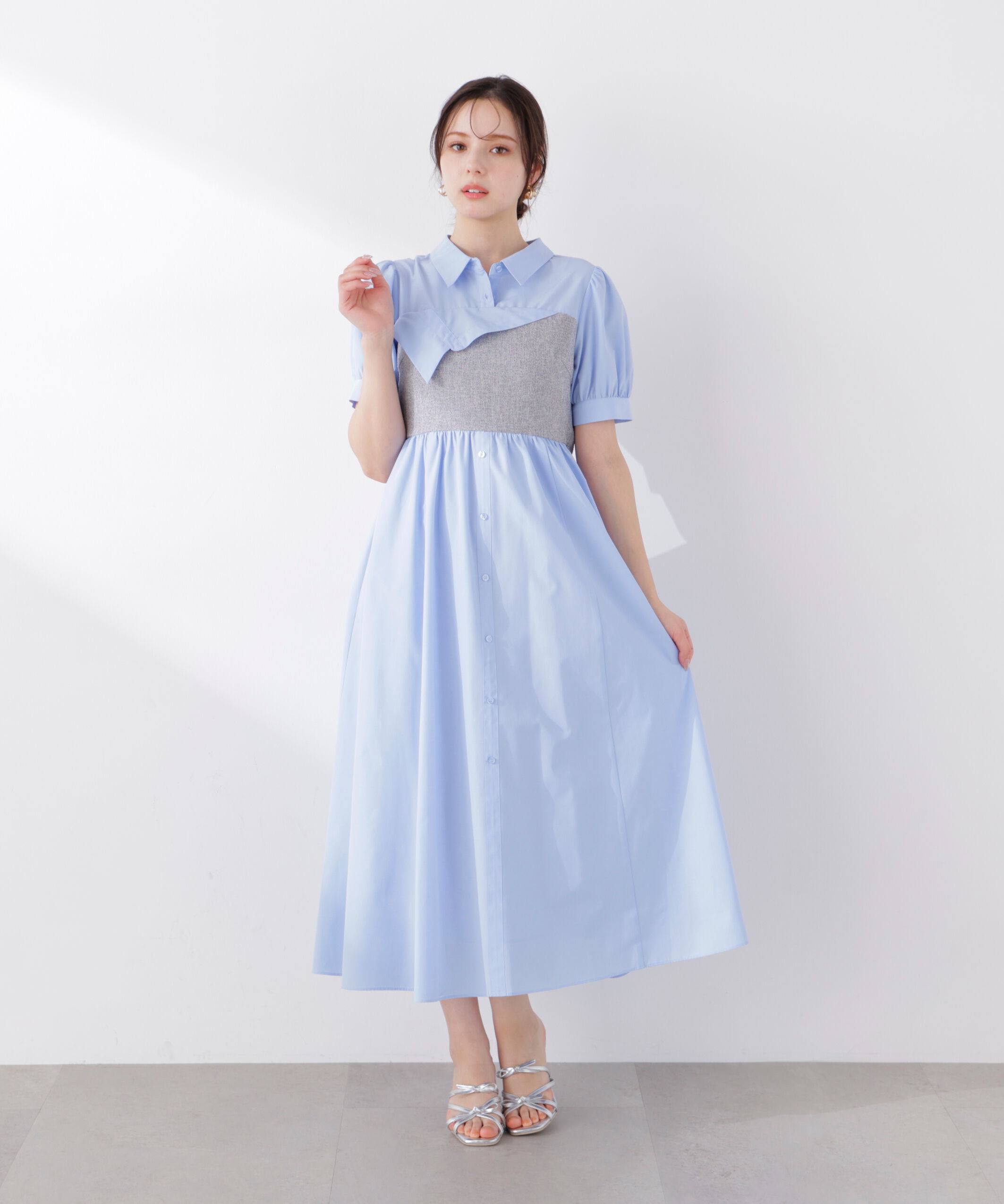 PROPORTION BODY DRESSING「《EDIT COLOGNE》ツイードビスチェ付きシャツワンピース 26SS」|ワンピース|
