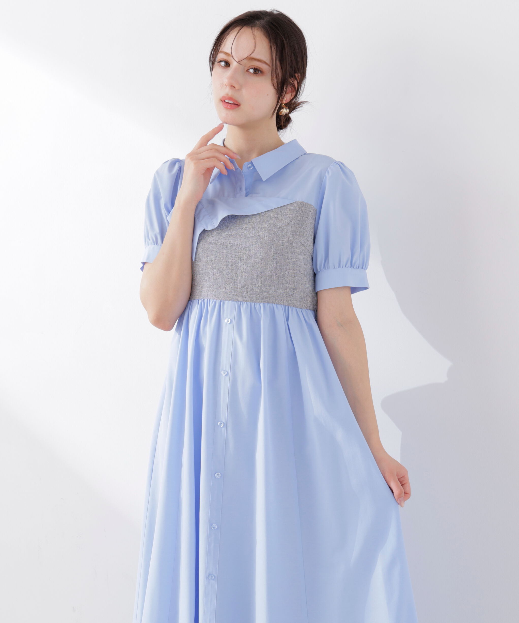 PROPORTION BODY DRESSING「《EDIT COLOGNE》ツイードビスチェ付きシャツワンピース 26SS」|ワンピース|
