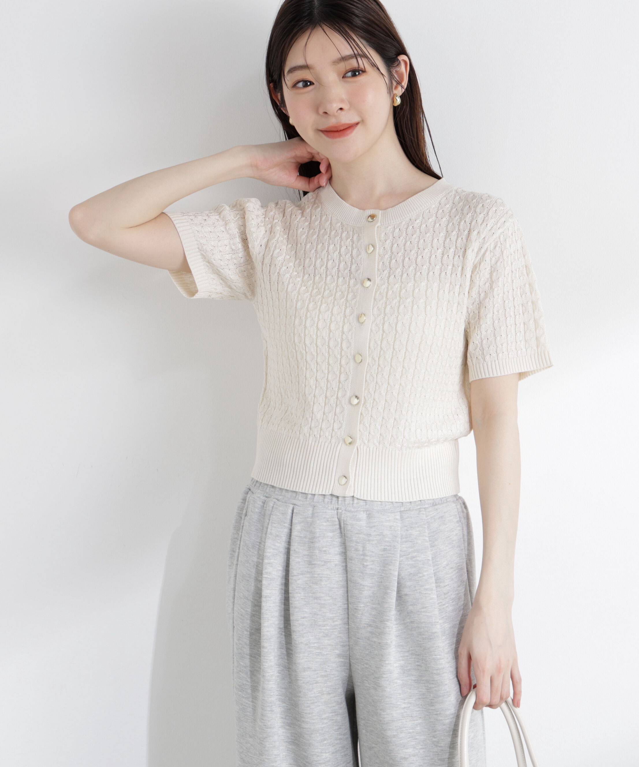 PROPORTION BODY DRESSING「〈a/mie〉シルク混サマーケーブルニット」|ニット・セーター|アイボリー2