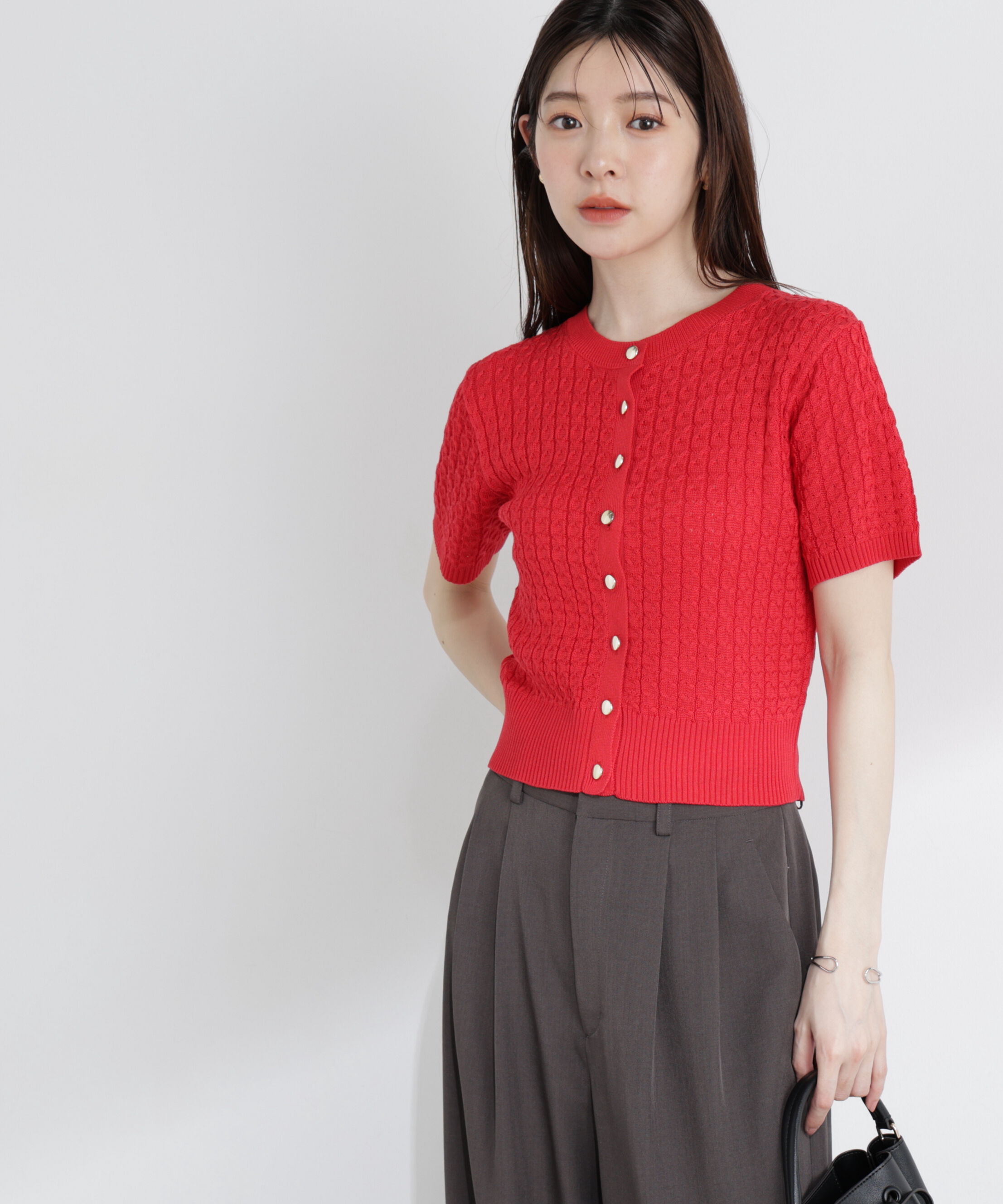 PROPORTION BODY DRESSING「〈a/mie〉シルク混サマーケーブルニット」|ニット・セーター|レッド