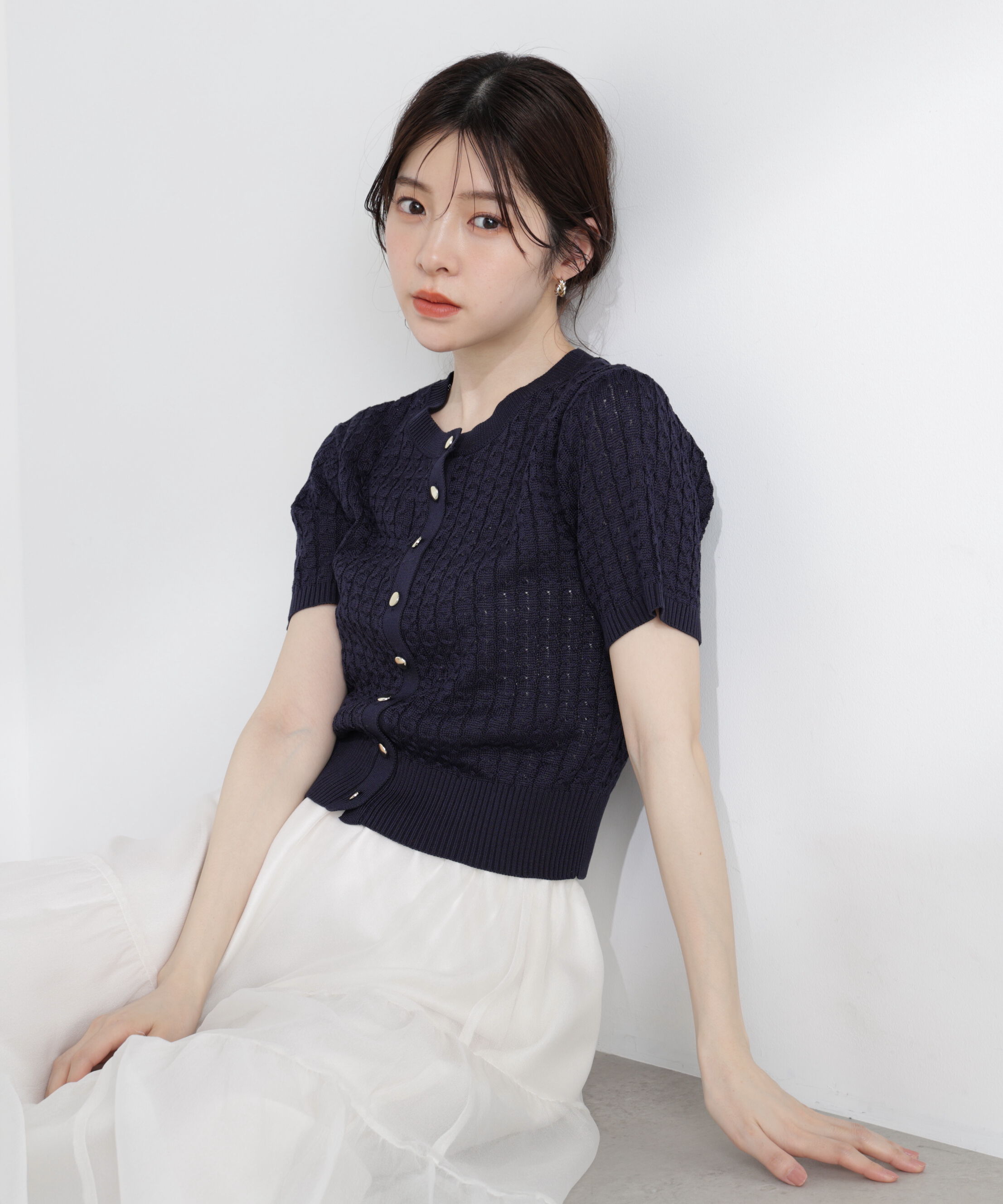 PROPORTION BODY DRESSING「〈a/mie〉シルク混サマーケーブルニット」|ニット・セーター|ネイビー