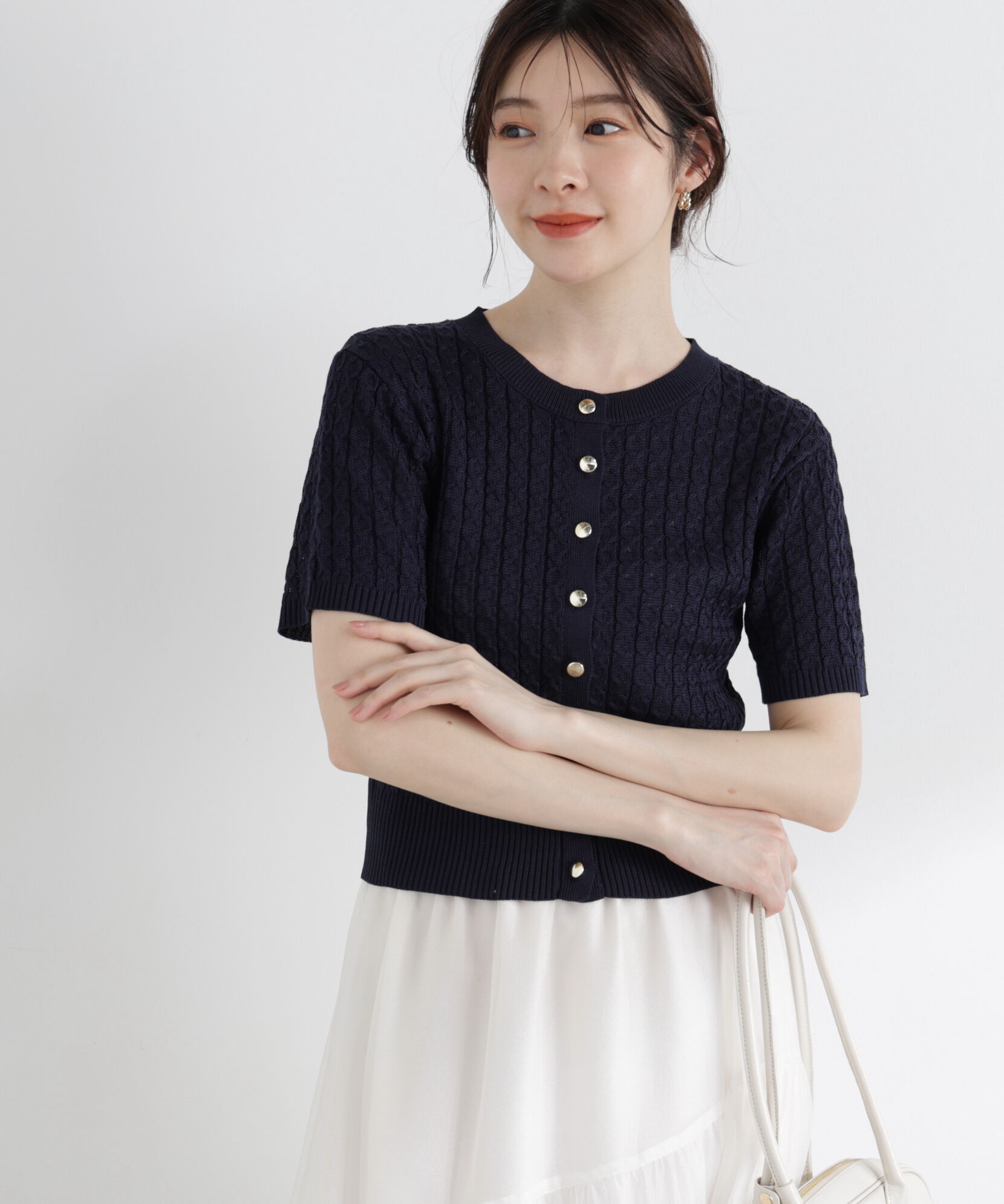 PROPORTION BODY DRESSING「〈a/mie〉シルク混サマーケーブルニット」|ニット・セーター|