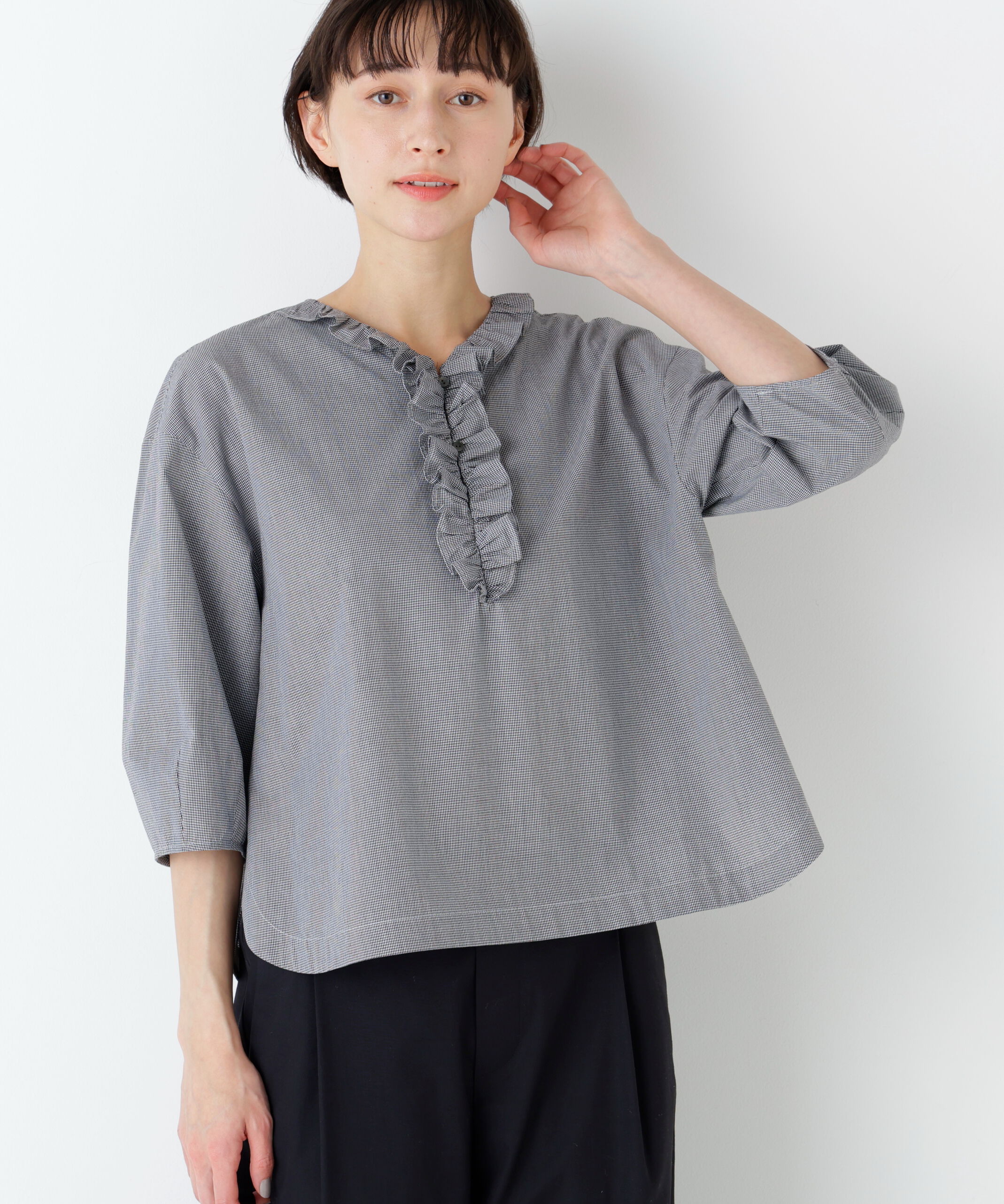  「《大人気!追加入荷 / 洗える》ｳｫｯｼｭﾄﾞﾀｲﾌﾟﾗｲﾀｰﾌﾘﾙﾌﾞ」|シャツ・ブラウス|ブラックチェ 3