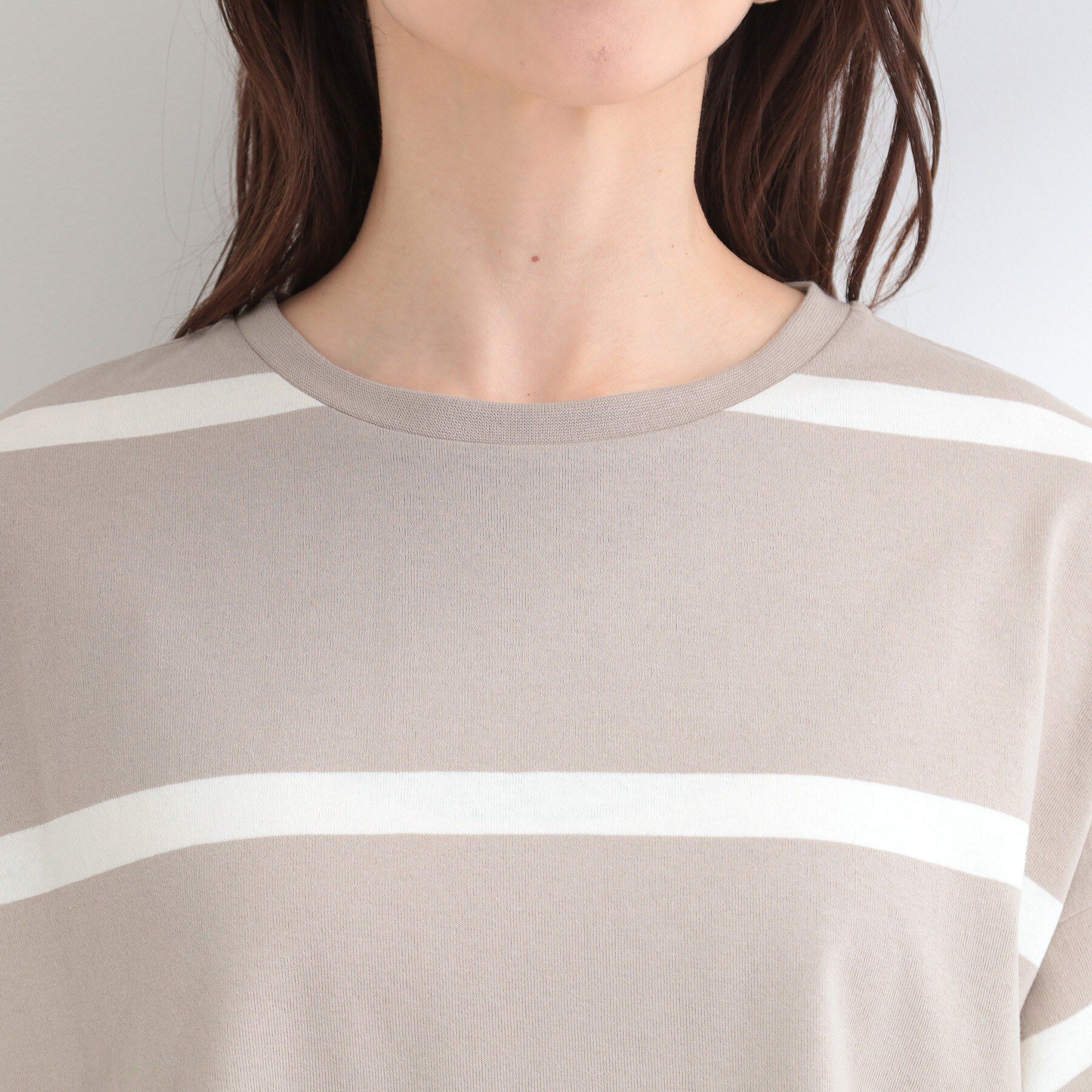 SHOO･LA･RUE「【ひんやり/S-LL】涼しげで爽やか 太ボーダー斜め切り替えTシャツ」|Tシャツ・カットソー|