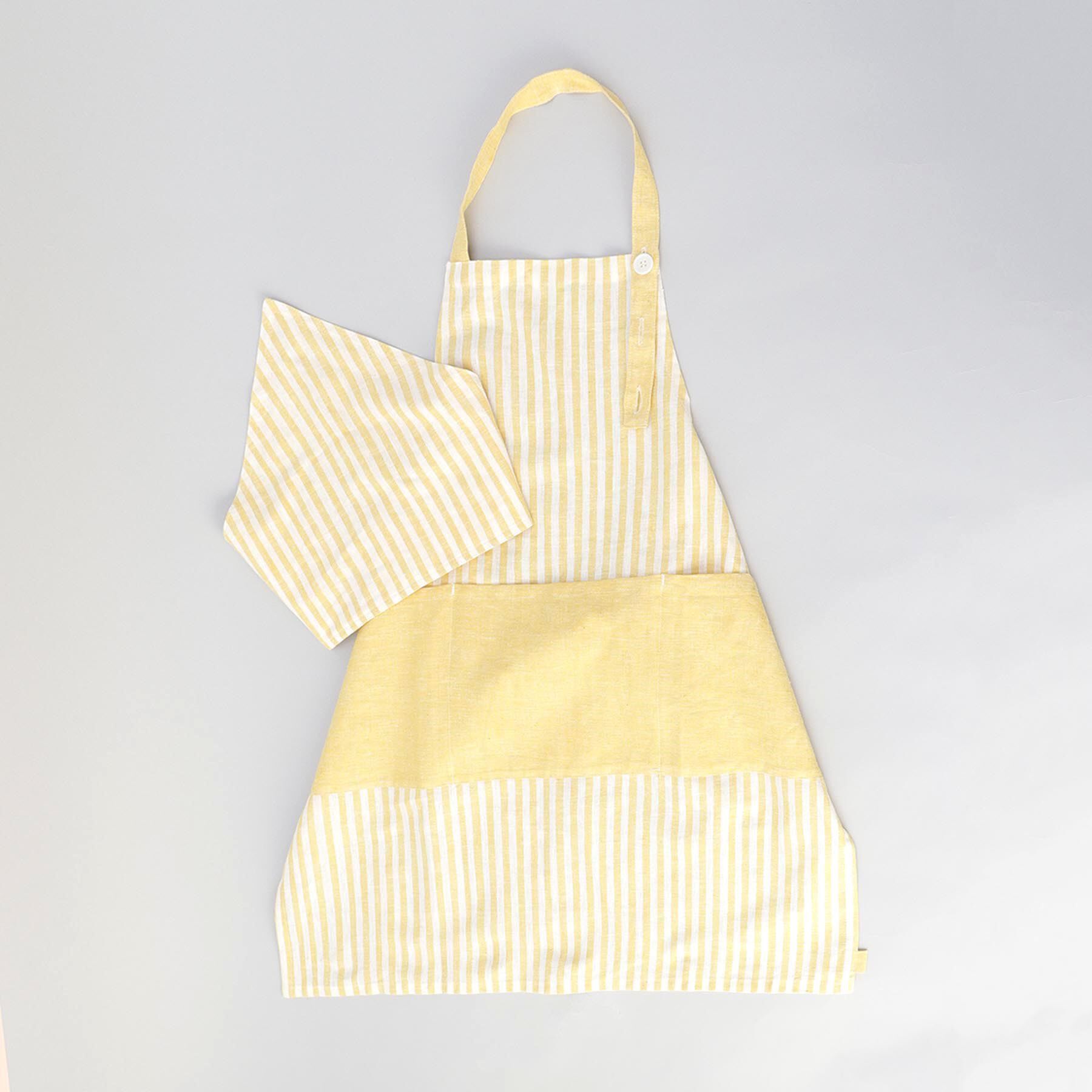 212 KITCHEN STORE「ブロックストライプ リネンコットン キッズエプロン・三角巾セット LM ＜212Kオリジナル＞」|食器・キッチングッズ|