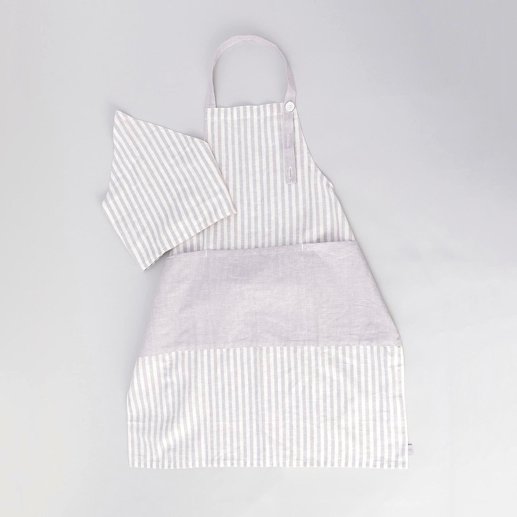 212 KITCHEN STORE「ブロックストライプ リネンコットン キッズエプロン・三角巾セット LPU ＜212Kオリジナル＞」|食器・キッチングッズ|