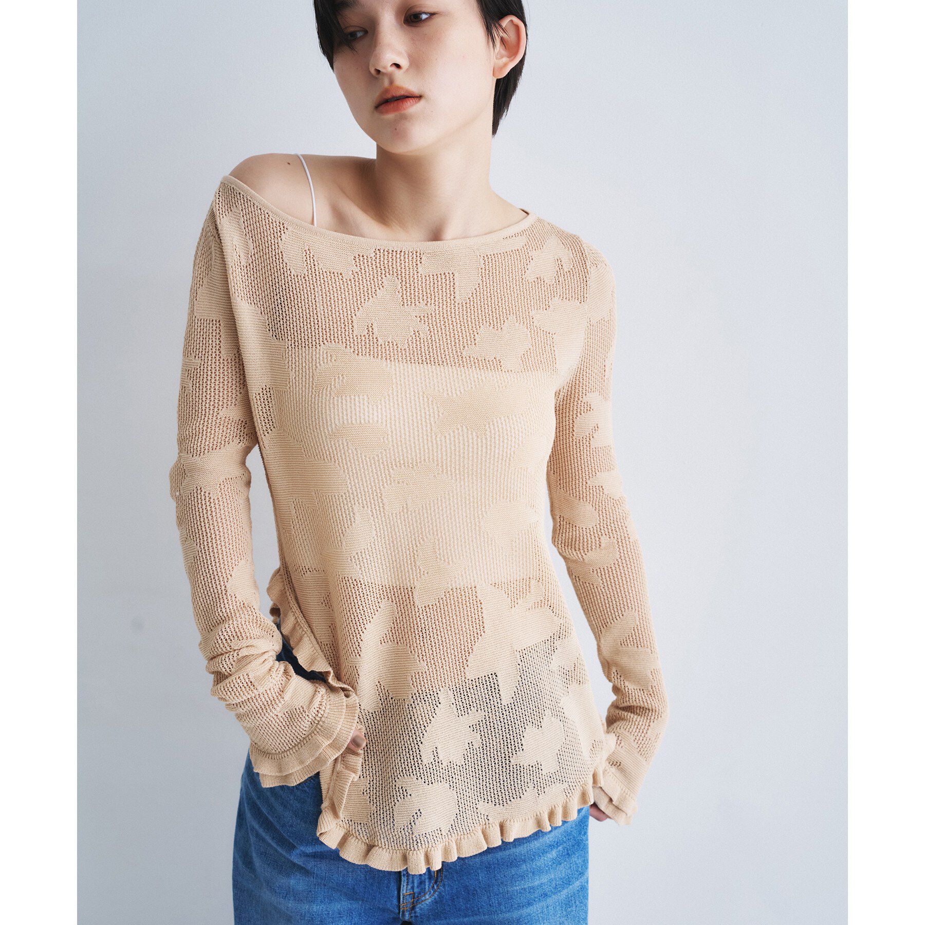 CODE A「flower mesh pullover」|ニット・セーター|ベージュ(452)