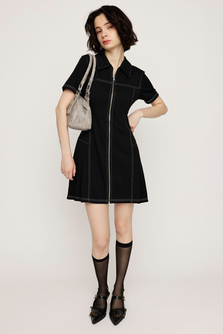 SLY「FRONT ZIP SIDE PLEATS ショートワンピース」|ワンピース|