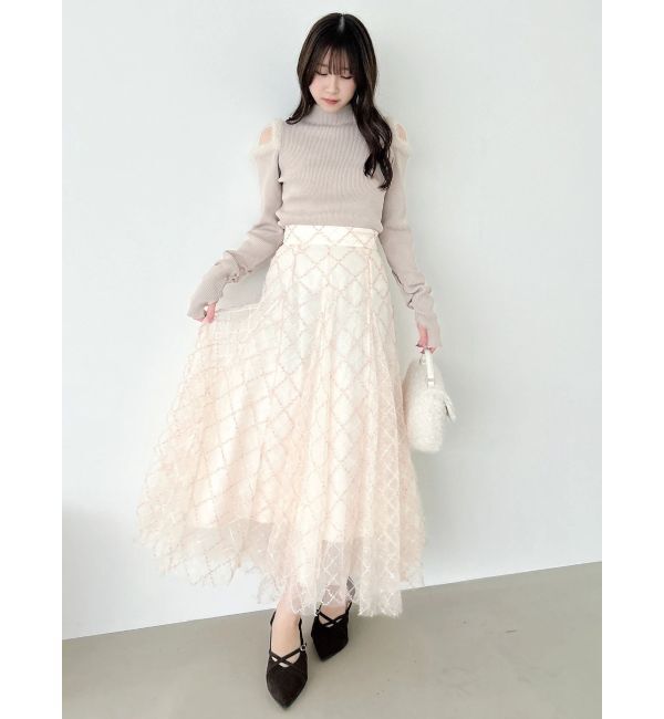 dazzlin「【再生産分】スパンコールチュールチェックスカート」|スカート|