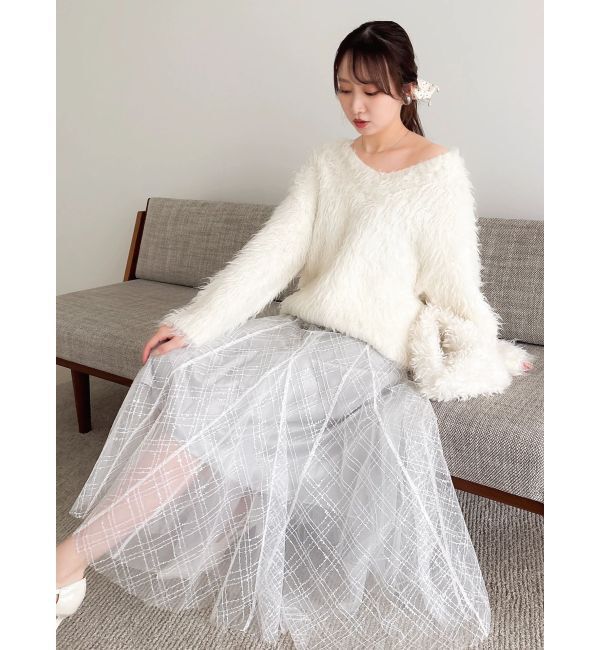 dazzlin「【再生産分】スパンコールチュールチェックスカート」|スカート|