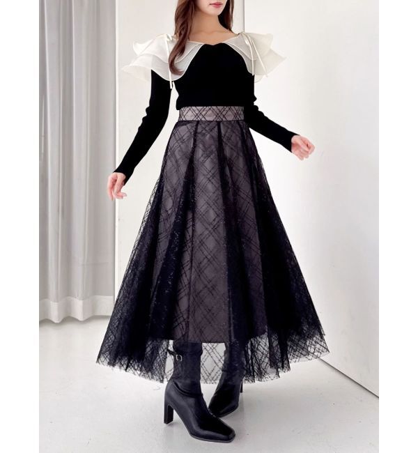 dazzlin「【再生産分】スパンコールチュールチェックスカート」|スカート|