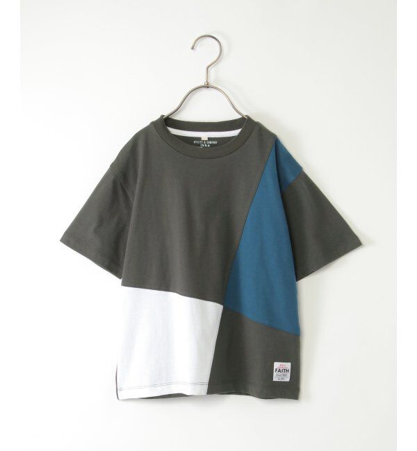 ikka kids「【親子おそろい】斜め切り替えブロックスT（120~160cm）」|Tシャツ・カットソー|ダークグレー