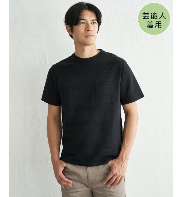 IKKA LOUNGE「冷感リップルボーダーT」|Tシャツ・カットソー|ブラック