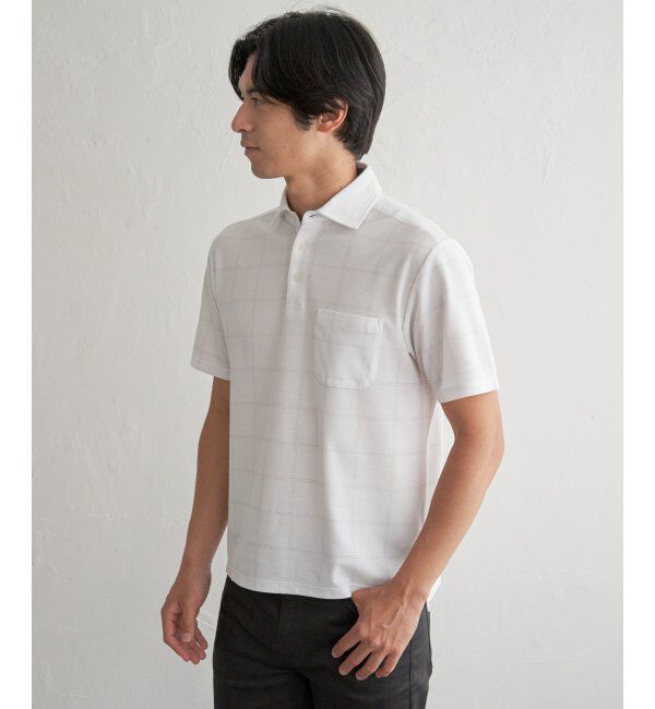 IKKA LOUNGE「冷感ウィンドウペンチェックプリントポロシャツ」|Tシャツ・カットソー|