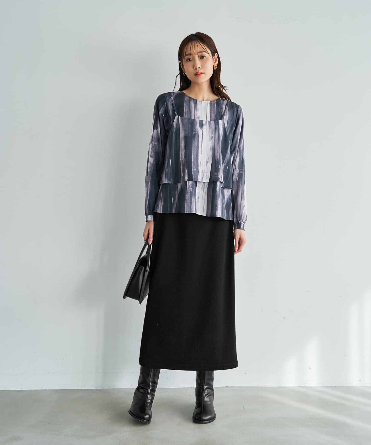 STYLE DELI「重ね着キャミセット水彩ストライプ柄ブラウス」|シャツ・ブラウス|