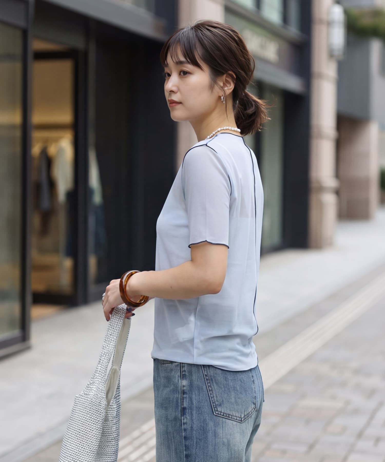 STYLE DELI「トリミング半袖シアートップス」|Tシャツ・カットソー|