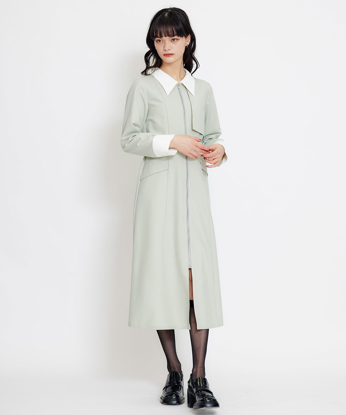 REDYAZEL「フロントZIPバイカラーロングシャツワンピース」|ワンピース|
