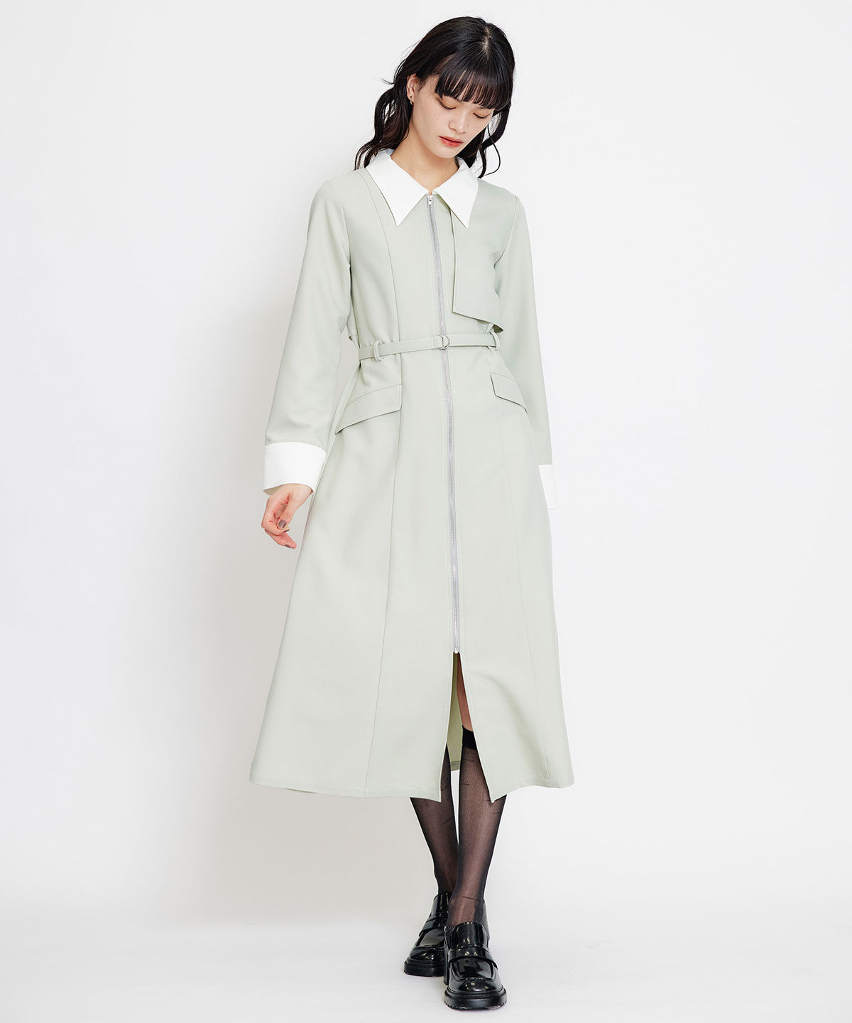 REDYAZEL「フロントZIPバイカラーロングシャツワンピース」|ワンピース|