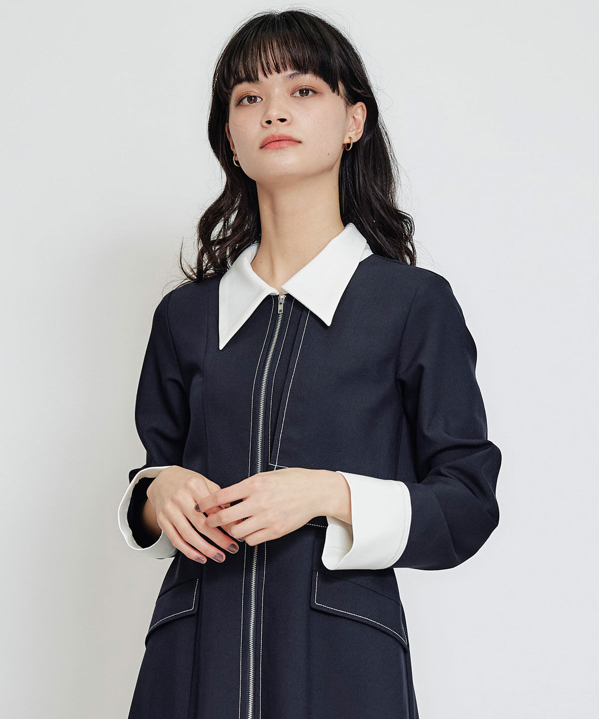 REDYAZEL「フロントZIPバイカラーロングシャツワンピース」|ワンピース|