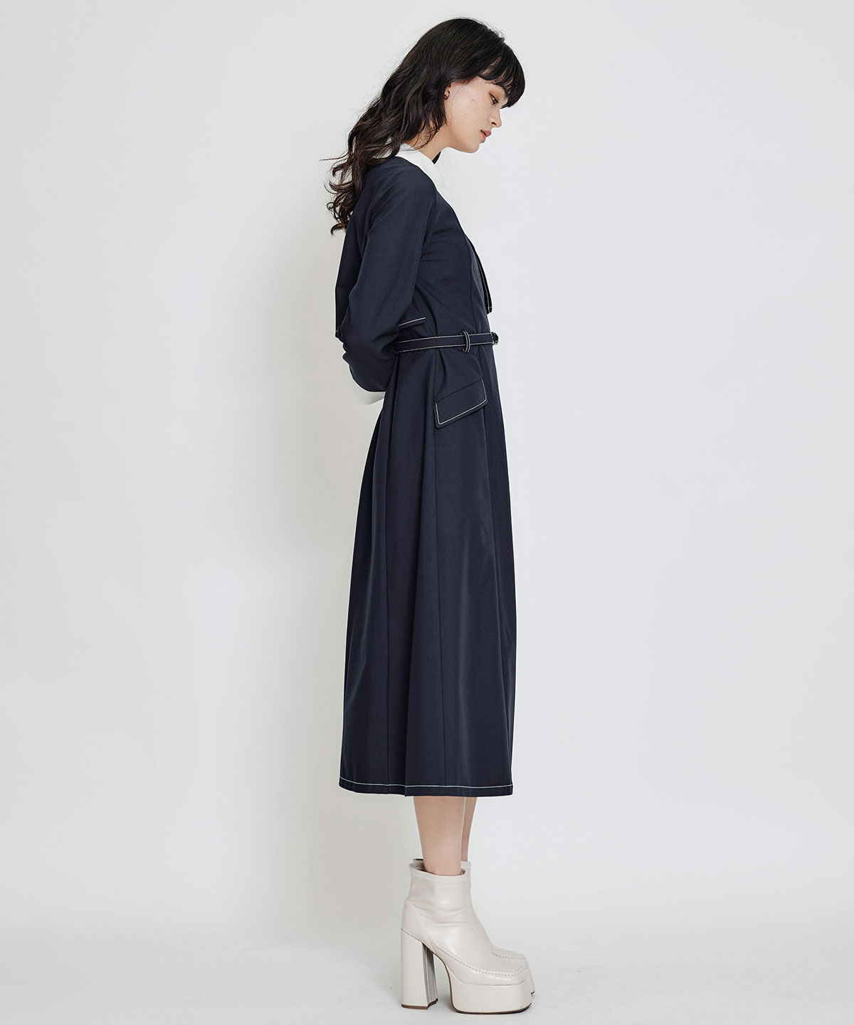 REDYAZEL「フロントZIPバイカラーロングシャツワンピース」|ワンピース|