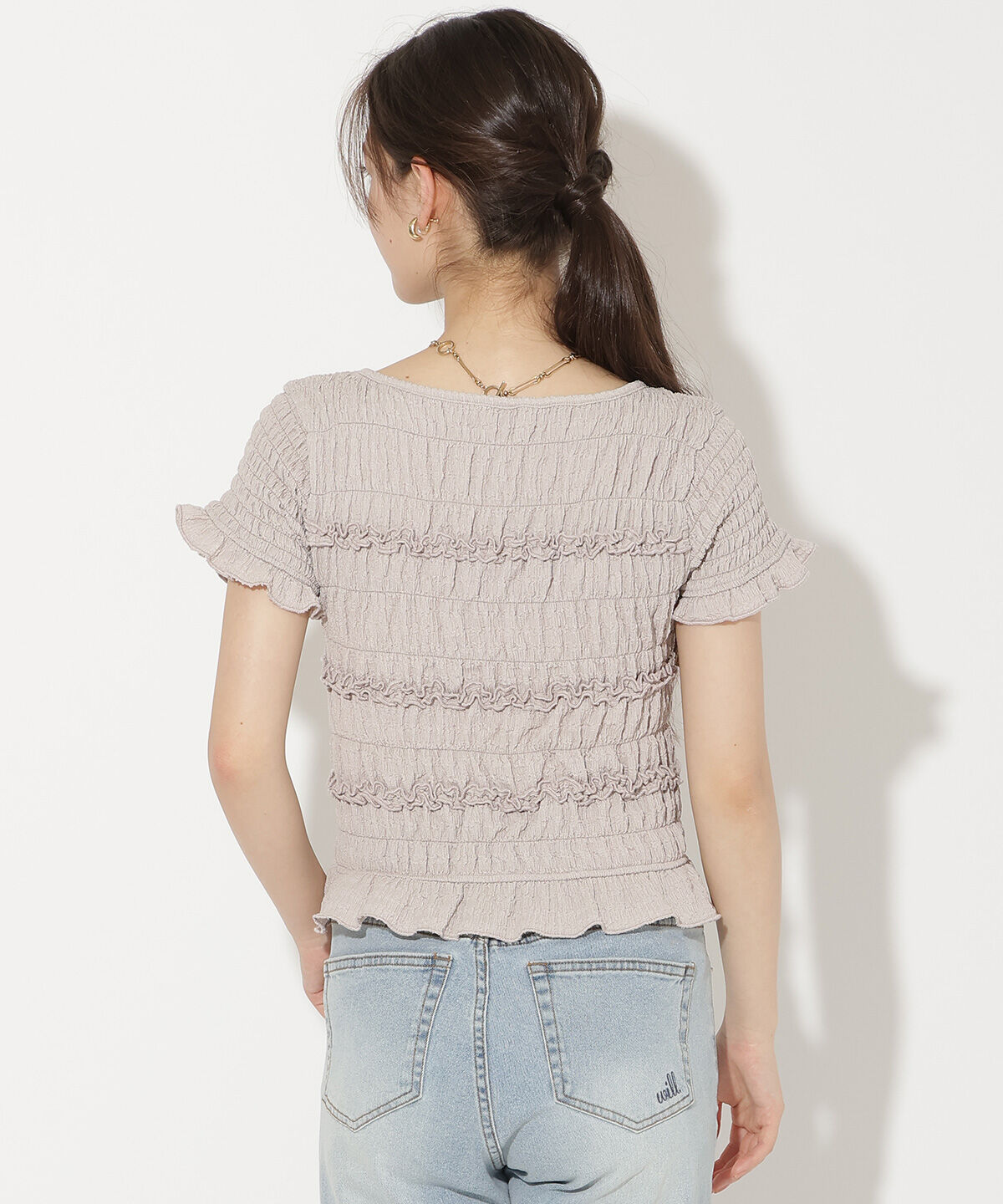 WILLSELECTION「シャーリングフリルトップス」|Tシャツ・カットソー|