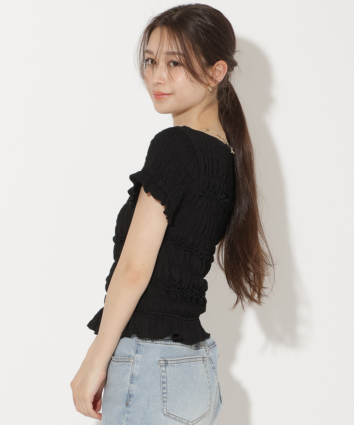 WILLSELECTION「シャーリングフリルトップス」|Tシャツ・カットソー|