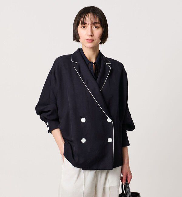 UNITED ARROWS「パイピング ドルマン ブラウス ジャケット ‐ウォッシャブル‐」|テーラードジャケット|NAVY