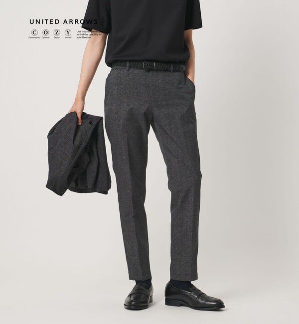 UNITED ARROWS「COOL DOTS プリント ノープリーツ テーパード パンツ UA COZY ウォッシャブル 2WAYストレッチ」|スラックス|DK.GRAY