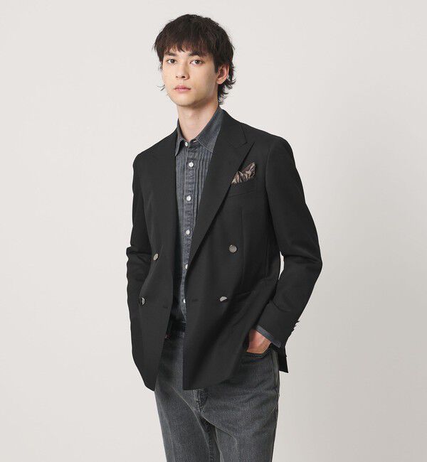 UNITED ARROWS「ギャバジン ダブル 4ボタン ブレザー SーMODEL」|テーラードジャケット|BLACK