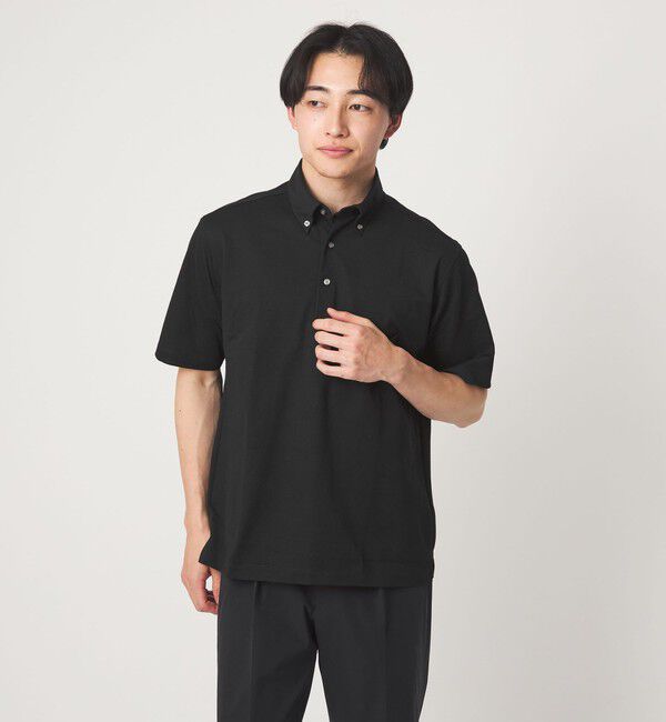 UNITED ARROWS green label relaxing「DUADRY clean バーズアイ ボタンダウン ビズポロ ポロシャツ -吸水速乾・抗菌-」|ポロシャツ|BLACK