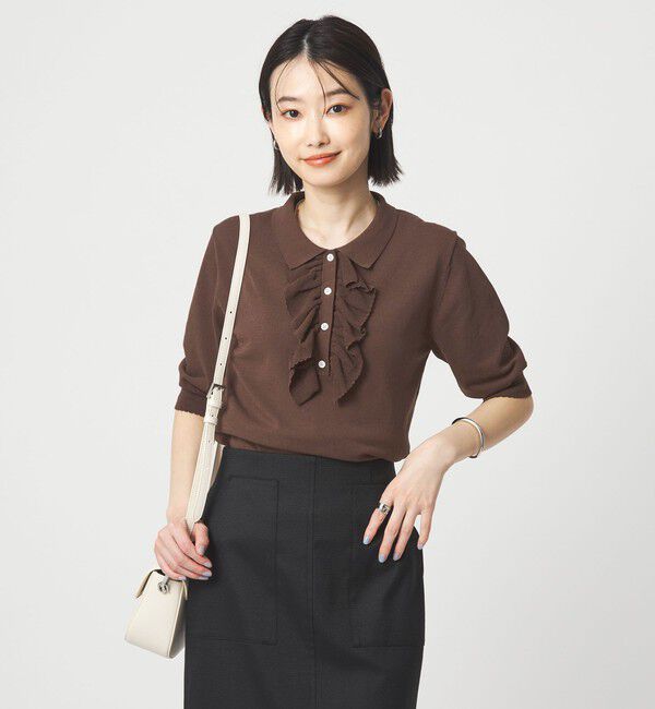 UNITED ARROWS green label relaxing「フリル ポロニット」|ニット・セーター|DK.BROWN
