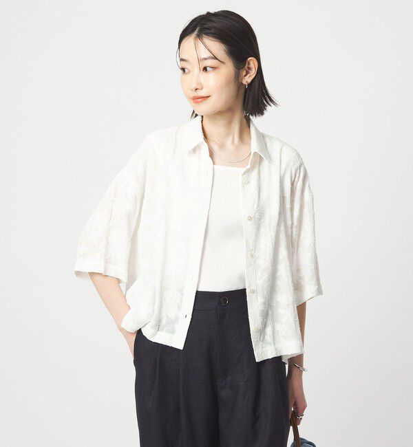 UNITED ARROWS green label relaxing「カット ジャガード ショートスリーブ シャツ」|シャツ・ブラウス|WHITE