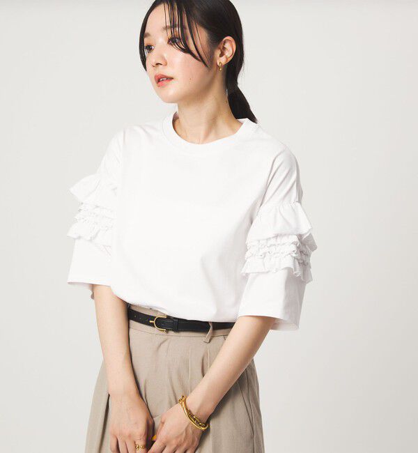 UNITED ARROWS green label relaxing「【WEB限定】＜at ease＞袖フリル  ショートスリーブ カットソー」|Tシャツ・カットソー|