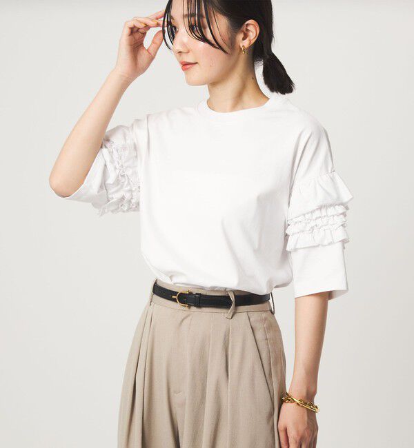 UNITED ARROWS green label relaxing「【WEB限定】＜at ease＞袖フリル  ショートスリーブ カットソー」|Tシャツ・カットソー|