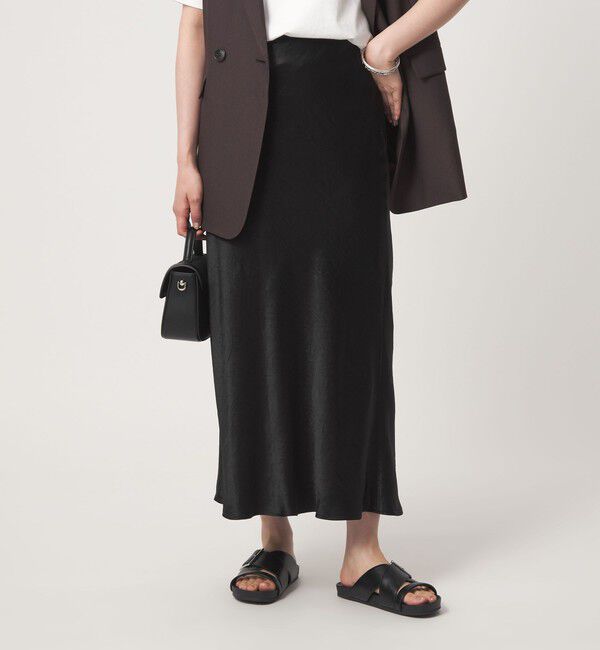 UNITED ARROWS green label relaxing「サテン ナロー スカート」|フレア|BLACK