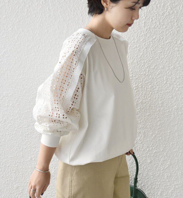 SHIPS for women「《追加予約》【WEB限定】〈手洗い可能〉レース コンビ カットソー」|Tシャツ・カットソー|オフホワイト