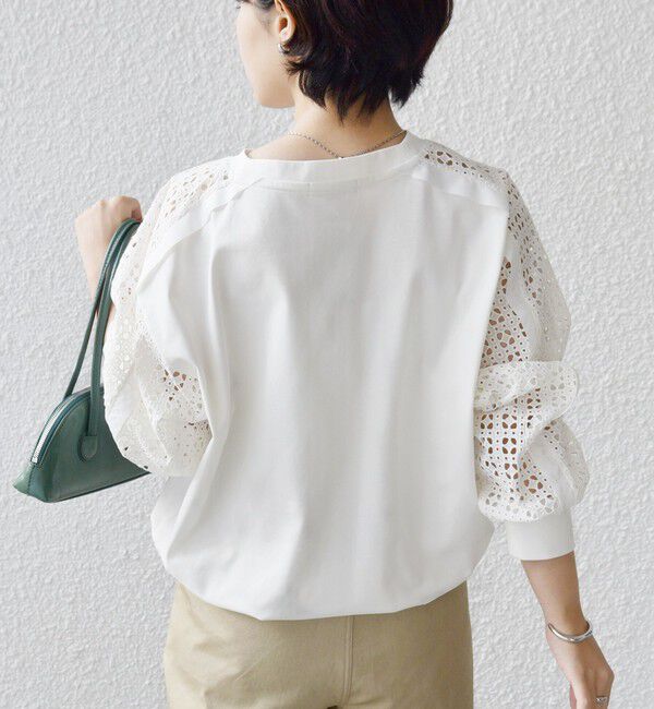 SHIPS for women「《追加予約》【WEB限定】〈手洗い可能〉レース コンビ カットソー」|Tシャツ・カットソー|