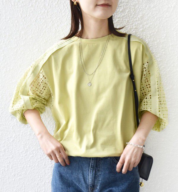 SHIPS for women「《追加予約》【WEB限定】〈手洗い可能〉レース コンビ カットソー」|Tシャツ・カットソー|