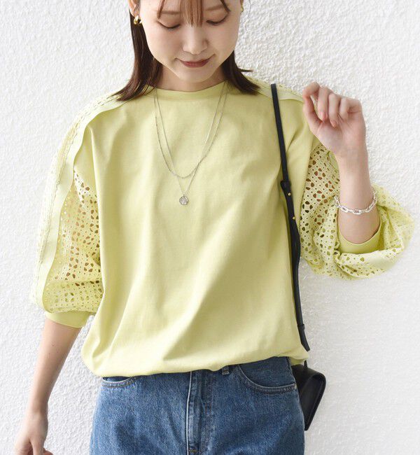 SHIPS for women「《追加予約》【WEB限定】〈手洗い可能〉レース コンビ カットソー」|Tシャツ・カットソー|