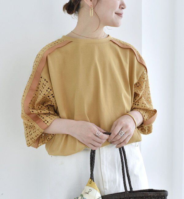 SHIPS for women「《追加予約》【WEB限定】〈手洗い可能〉レース コンビ カットソー」|Tシャツ・カットソー|イエロー系