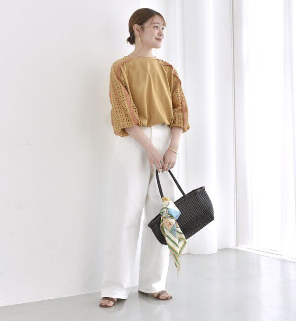 SHIPS for women「《追加予約》【WEB限定】〈手洗い可能〉レース コンビ カットソー」|Tシャツ・カットソー|