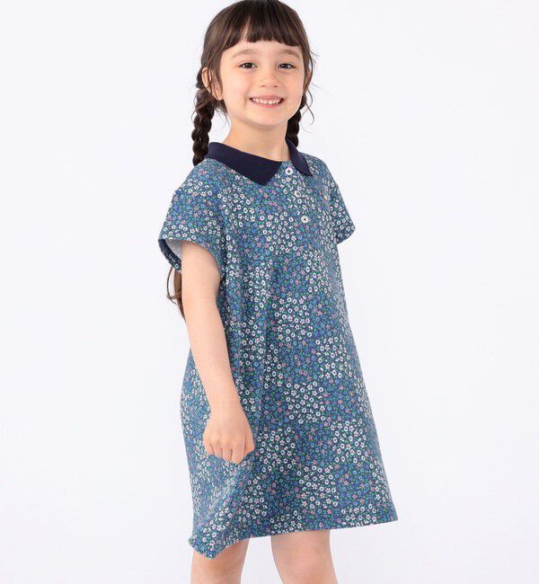SHIPS KIDS「SHIPS KIDS:100～130cm / フラワー ポロシャツ ワンピース」|ワンピース|ネイビー
