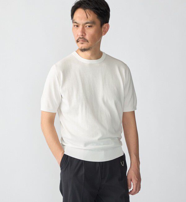 SHIPS「SHIPS:〈接触冷感〉 ICE COTTON クルーネック ショート スリーブ ニット Tシャツ」|ニット・セーター|