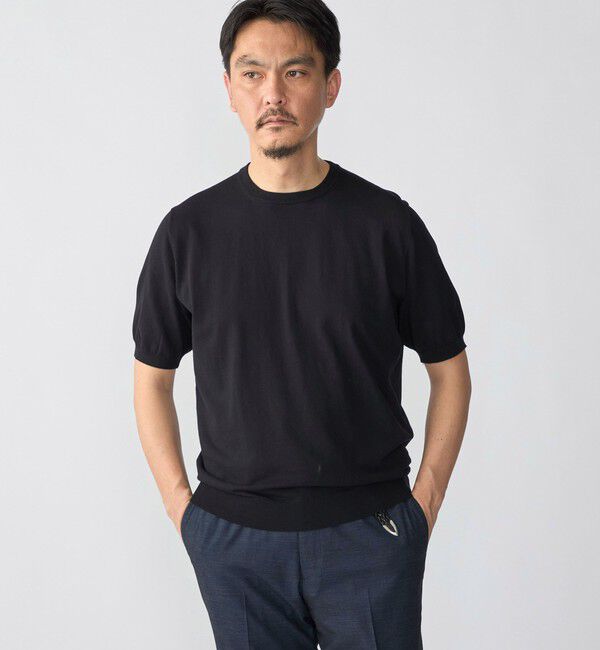 SHIPS「SHIPS:〈接触冷感〉 ICE COTTON クルーネック ショート スリーブ ニット Tシャツ」|ニット・セーター|
