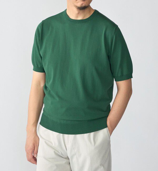 SHIPS「SHIPS:〈接触冷感〉 ICE COTTON クルーネック ショート スリーブ ニット Tシャツ」|ニット・セーター|グリーン