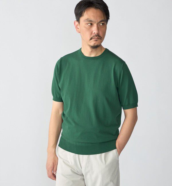 SHIPS「SHIPS:〈接触冷感〉 ICE COTTON クルーネック ショート スリーブ ニット Tシャツ」|ニット・セーター|