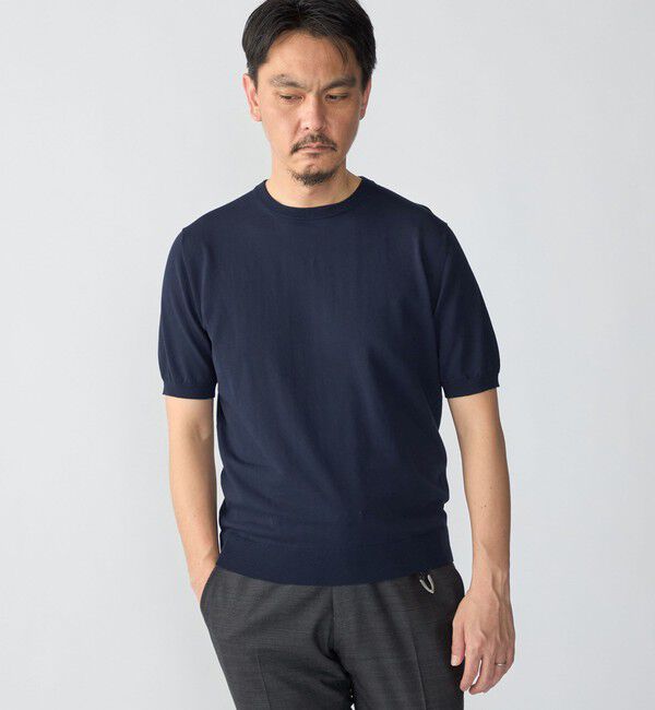 SHIPS「SHIPS:〈接触冷感〉 ICE COTTON クルーネック ショート スリーブ ニット Tシャツ」|ニット・セーター|