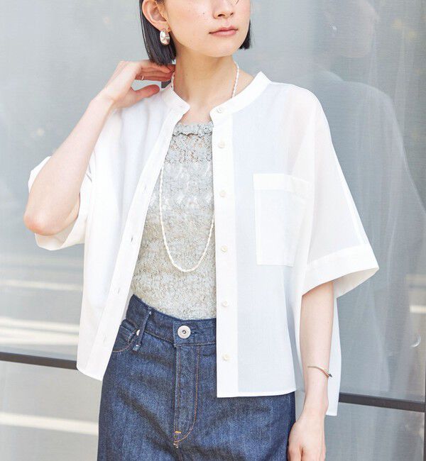 SHIPS for women「【実力派ベーシック】〈接触冷感/洗濯機可能〉SUUSUU バンドカラー 半袖 シャツ」|シャツ・ブラウス|ホワイト