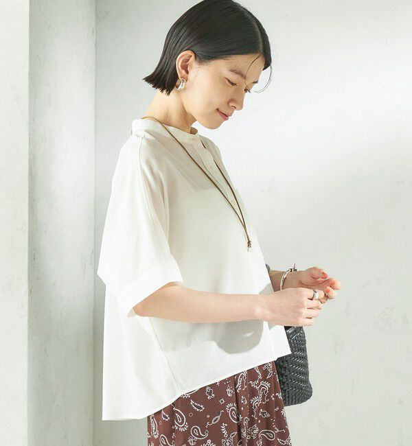 SHIPS for women「【実力派ベーシック】〈接触冷感/洗濯機可能〉SUUSUU バンドカラー 半袖 シャツ」|シャツ・ブラウス|